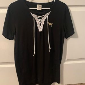 Pink shirt with tied front